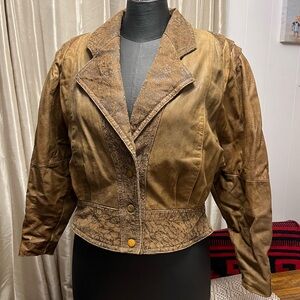 Vintage Adler Leather Jacket Flight Aviator Shoulder Pads Bomber Military Brown